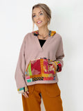 Narenee Designs- V-Neck Hoodie with Kantha Patchwork