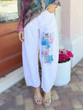 Narenee Designs- Hand-Painted White Cotton Barrel Pants