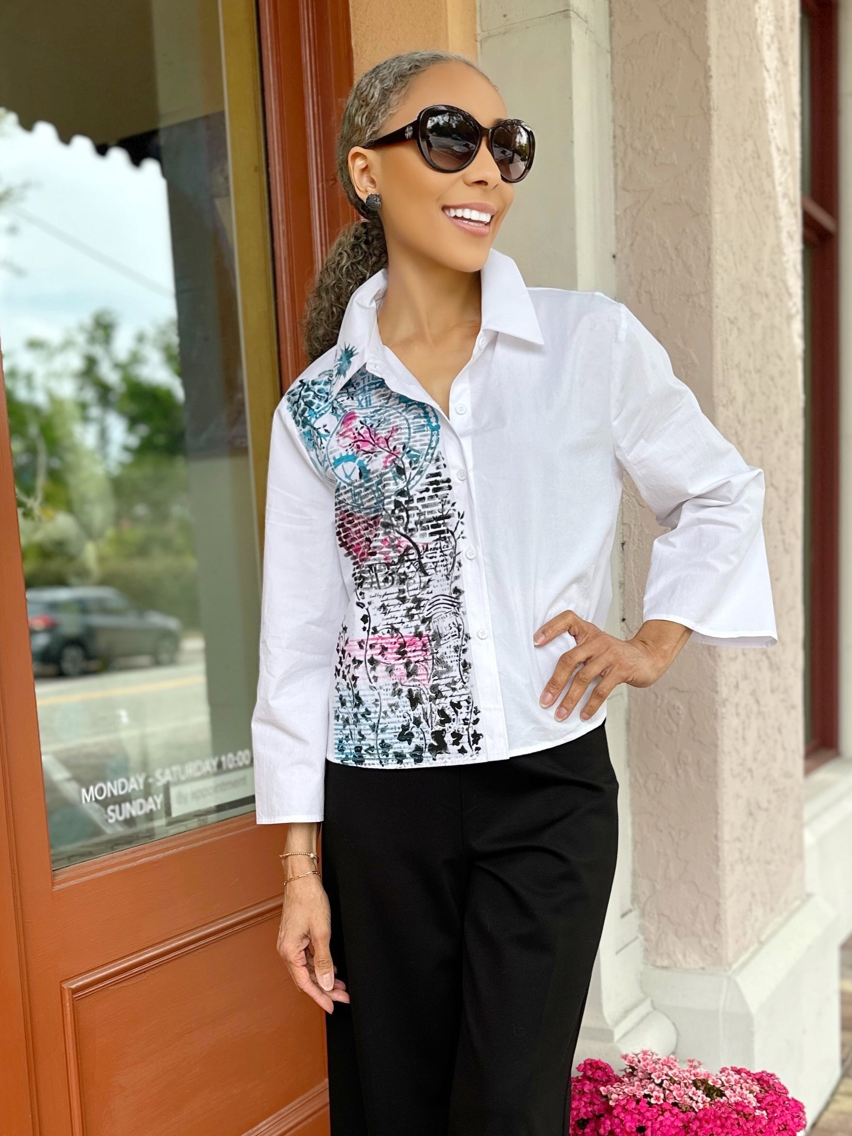 Narenee Designs-Hand Painted White Shirt