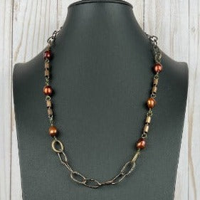 NSerena Jewelry-Cranberry Freshwater Pearls w African Beads Necklace